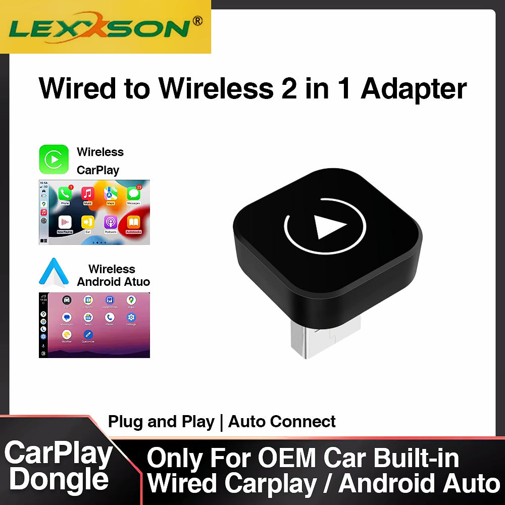 2-in-1 Wireless CarPlay & Android Auto Adapter – Smart Plug & Play Car Dongle for OEM Wired Systems