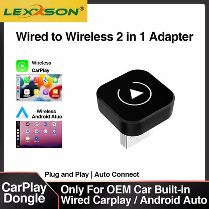 2-in-1 Wireless CarPlay & Android Auto Adapter – Smart Plug & Play Car Dongle for OEM Wired Systems