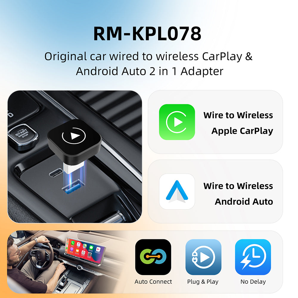 2-in-1 Wireless CarPlay & Android Auto Adapter – Smart Plug & Play Car Dongle for OEM Wired Systems
